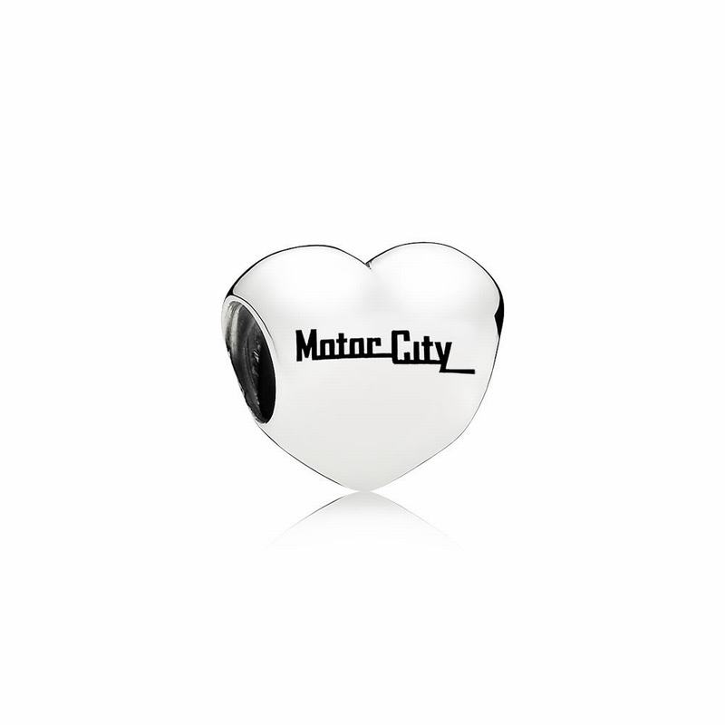 Pandora Detroit Motor City Heart Charm Ireland - Sterling Silver/Enamel/Black - 812679MDF